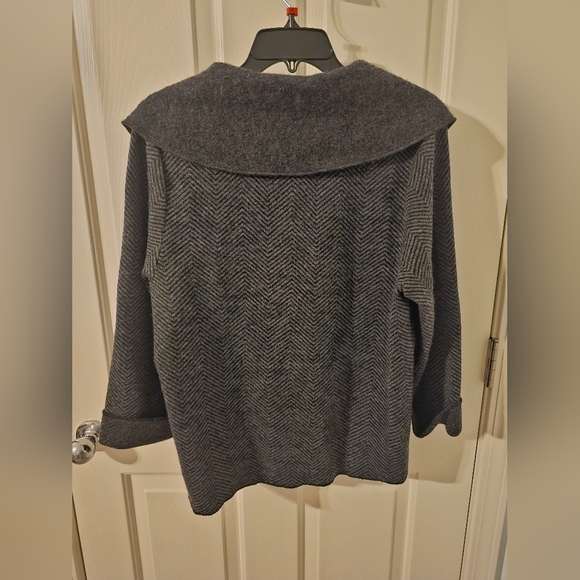 Carole Little 100% Wool Cardigan Gray Herringbone Shawl Collar Size XL - Picture 4 of 5